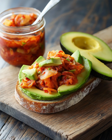 牛油果切片配泡菜酸面包