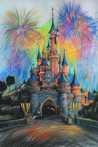 城堡前的绚烂烟花