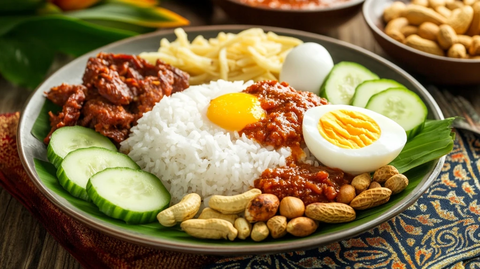 椰浆饭配桑巴酱炸江鱼花生鸡蛋