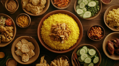 木桌印尼菜肴餐具摆放