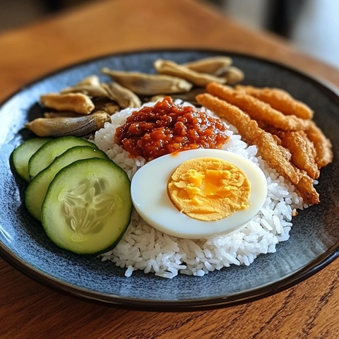 椰浆饭配参巴酱煎蛋黄瓜
