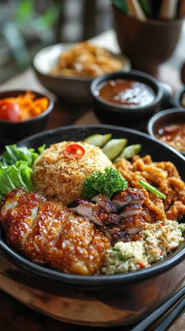 炸鸡配香料饭餐盘