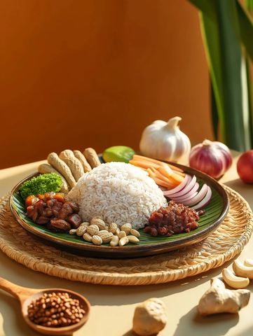 椰浆饭与香料木器摆盘