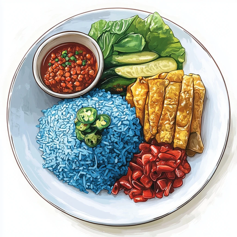 蓝色米饭盘装美食