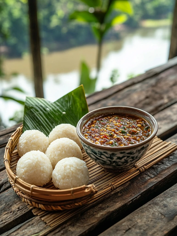 辣椒酱蘸糯米球户外美食