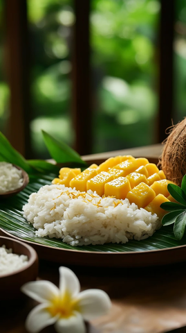 芒果糯米饭香蕉叶装饰花环