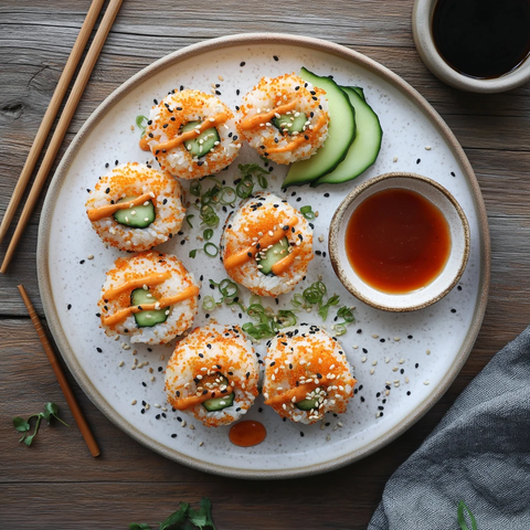 脆米寿司虾仁牛油果木桌