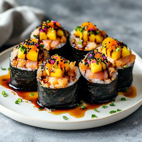 四色寿司卷配芒果鲑鱼