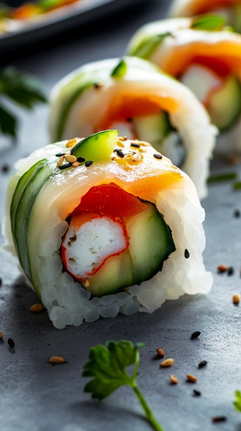 黄瓜片包裹寿司卷