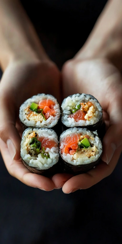 双手持握寿司卷食物摄影