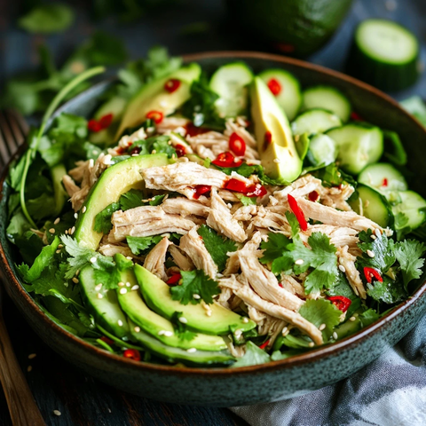 鸡肉牛油果黄瓜辣椒沙拉