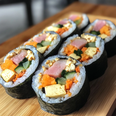 紫菜包饭配蔬果豆腐蛋肉