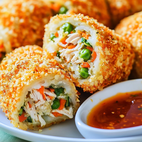 脆皮鸡丝蔬菜卷配甜辣酱