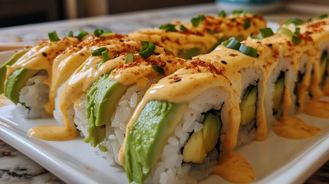 寿司米包牛油果配辣味美乃滋