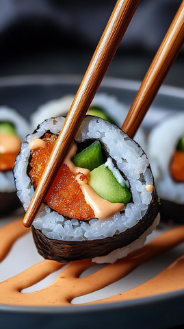 融合寿司与酱料细节