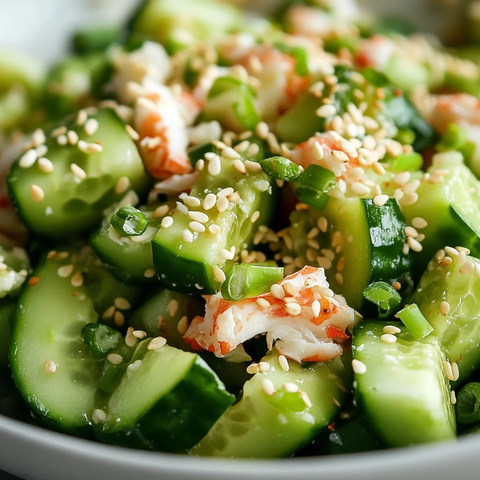 黄瓜寿司沙拉配牛油果蟹肉