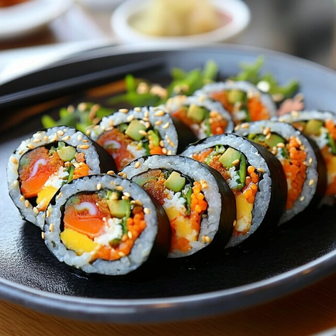 紫菜包饭与韩式料理近景