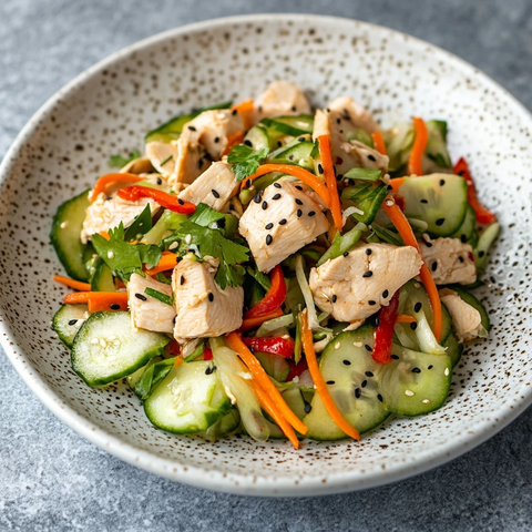 鸡丁沙拉配黄瓜胡萝卜红椒