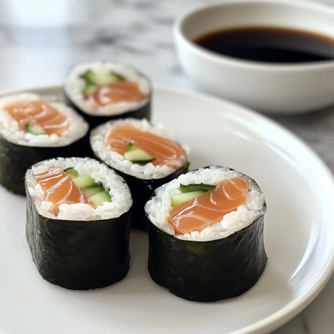 三文鱼卷配芥末酱油