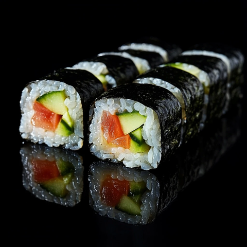 寿司卷配紫菜米黄瓜番茄