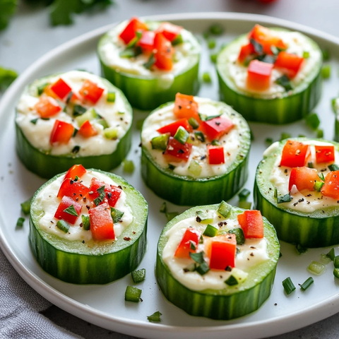 黄瓜卷配奶酪红椒