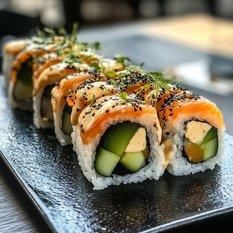 寿司外层牛油果与鱼子酱