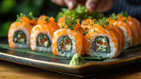 寿司卷摆放新鲜鱼片