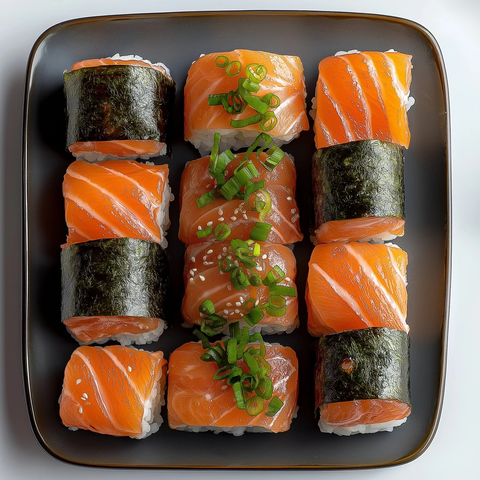 新鲜寿司拼盘摆放展示