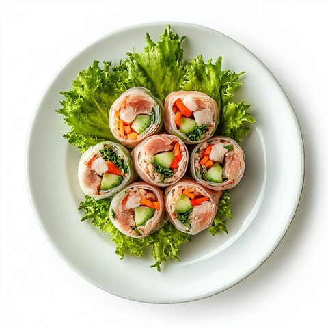 白盘肉卷蔬菜拼盘