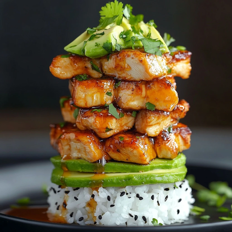 蜂蜜青柠鸡丁配牛油果寿司饭