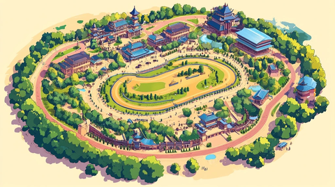 中式建筑环绕的环形场地鸟瞰图