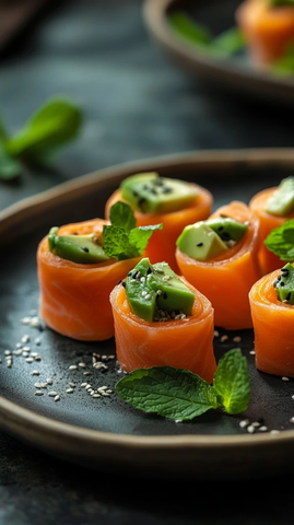 胡萝卜卷配牛油果薄片