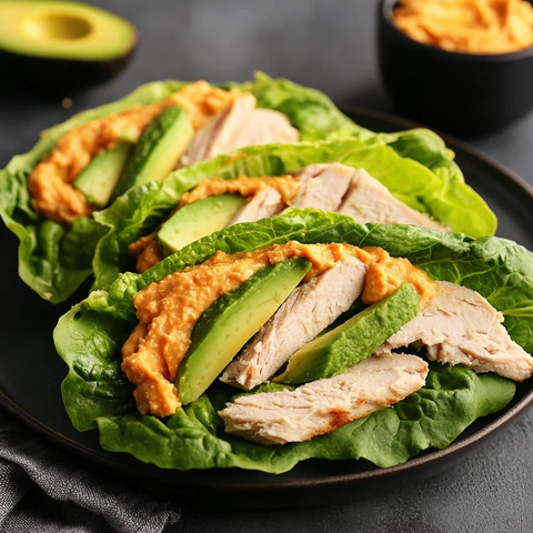 火鸡牛油果生菜卷配胡姆斯酱