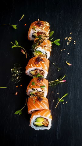 黑桌上的寿司拼盘