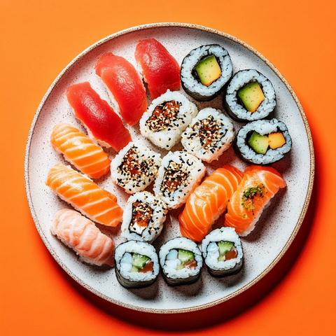 寿司拼盘俯拍特写