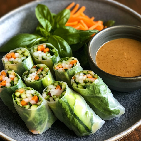 面条生菜卷配杏仁酱