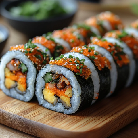 木盘上的精美紫菜包饭