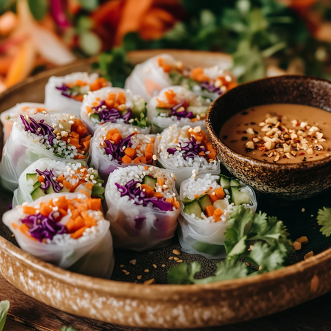 蔬菜米纸卷配花生酱蘸料