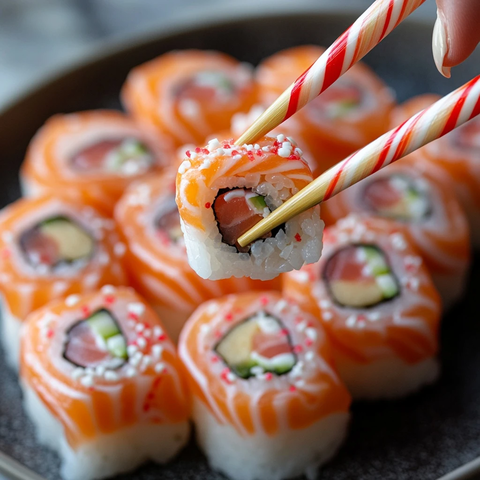 手持糖果筷子夹糖果寿司