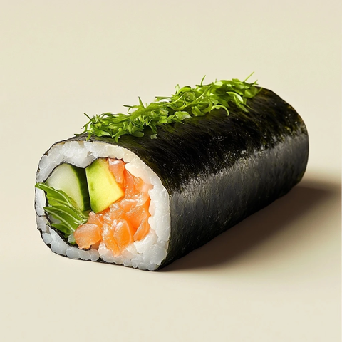 长形寿司卷配新鲜食材