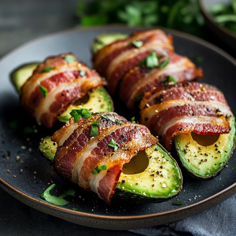 烤培根包裹牛油果盘