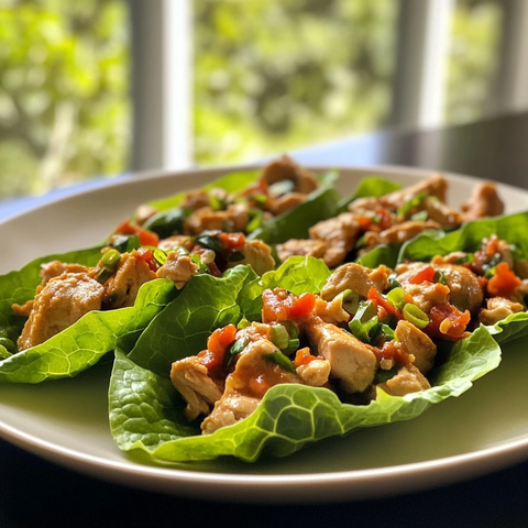 泰式鸡肉生菜卷近景特写