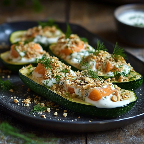 西葫芦塞荞麦鲑鱼肉酸奶酱