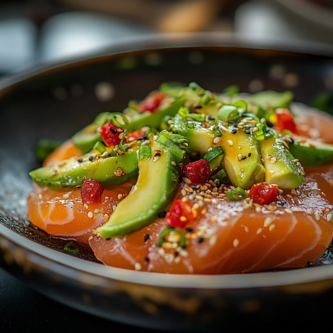 刺身配辣椒和牛油果