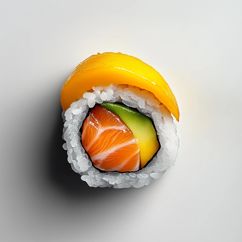 芒果三文鱼寿司顶视图