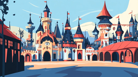 童话风格城堡建筑群全景