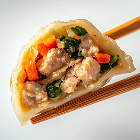 鸡肉蔬菜馅饺子筷子夹起