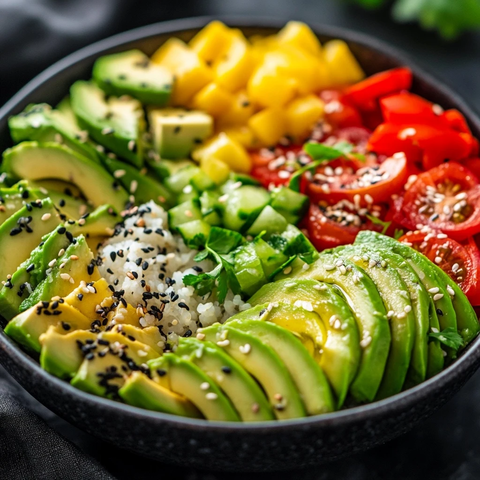 健康素食碗配切片牛油果