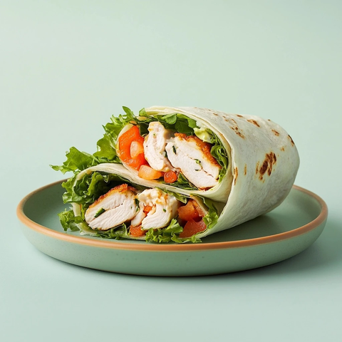 鸡肉卷放置在纯色盘子上