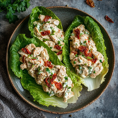 鸡肉莎拉配填馅生菜叶